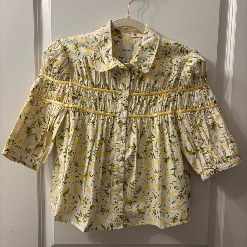 Maeve Floral Blouse in Yellow and Green